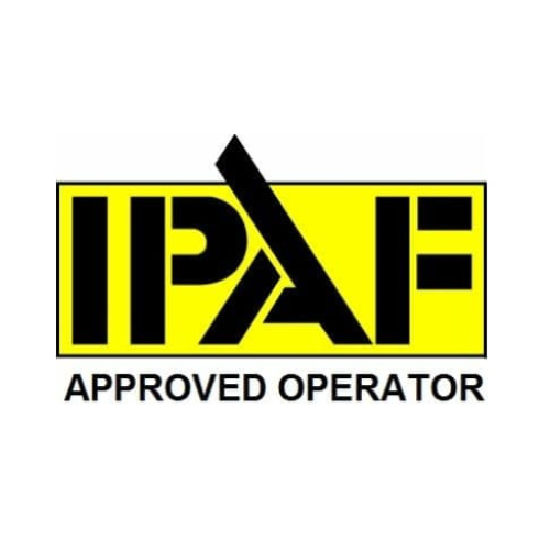 The image displays the IPAF logo, featuring "IPAF" in a black, stylized font over a yellow background, with the text "APPROVED OPERATOR" in black below. This certification is crucial for professionals in carpentry and partitioning to ensure safety and quality standards.