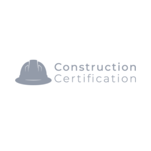 A logo featuring a grey construction helmet beside the text "Construction Certification" in a modern, sans-serif font highlights expertise in dry lining contracting on a crisp white background.