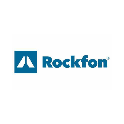 The image displays the Rockfon logo, featuring a blue stylized geometric shape on the left and "Rockfon" in blue text on the right, set against a white backdrop. Perfect for professionals in carpentry and dry lining contracting seeking quality acoustic solutions.